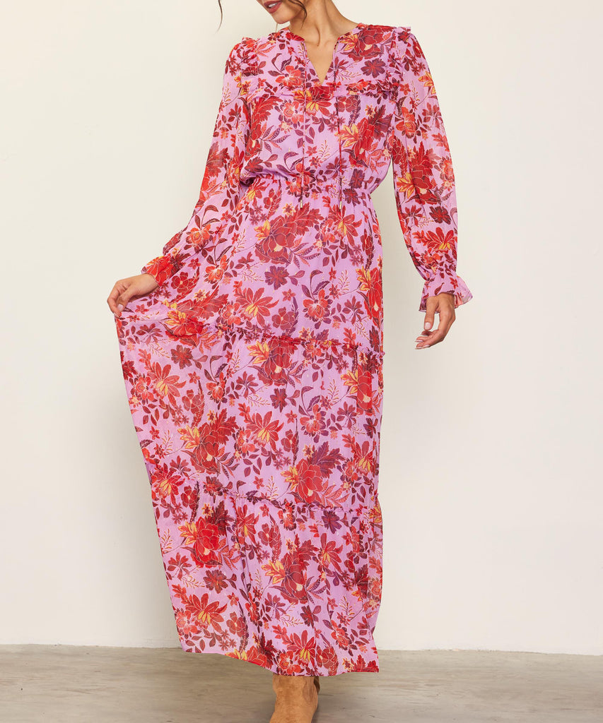 Floral Print Long Sleeve Maxi Dress Lavender/Plum She She Boutique