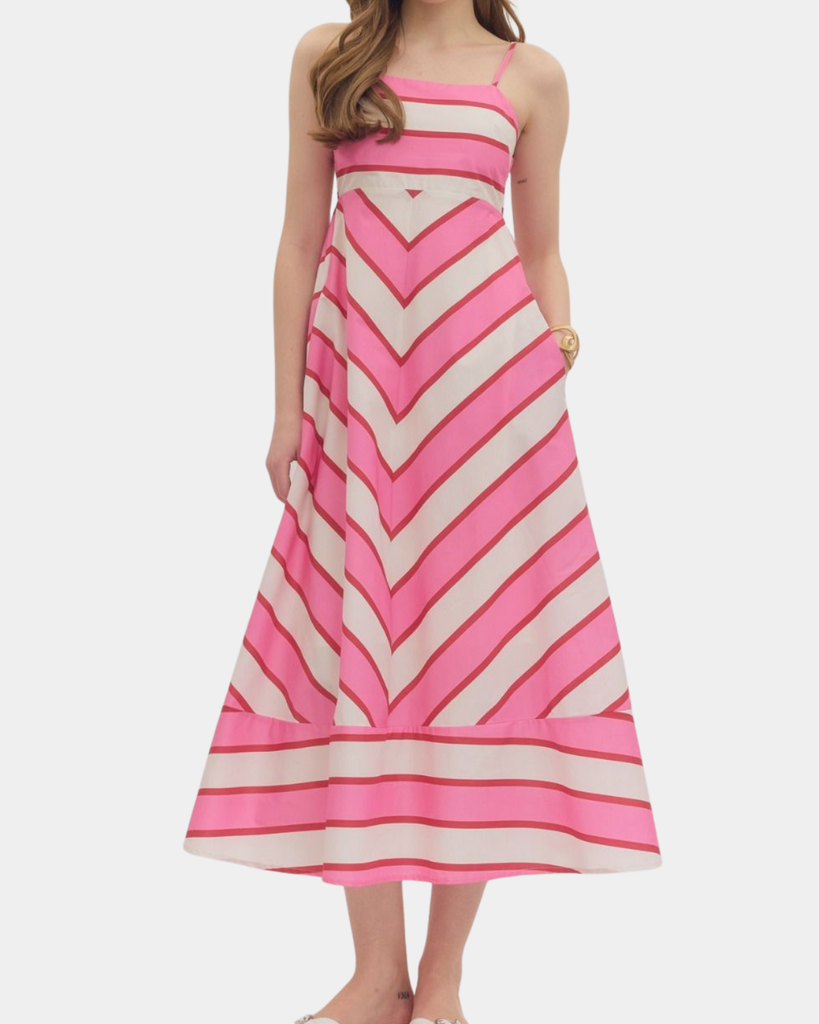 Chevron Striped Dress - Cream/Pink