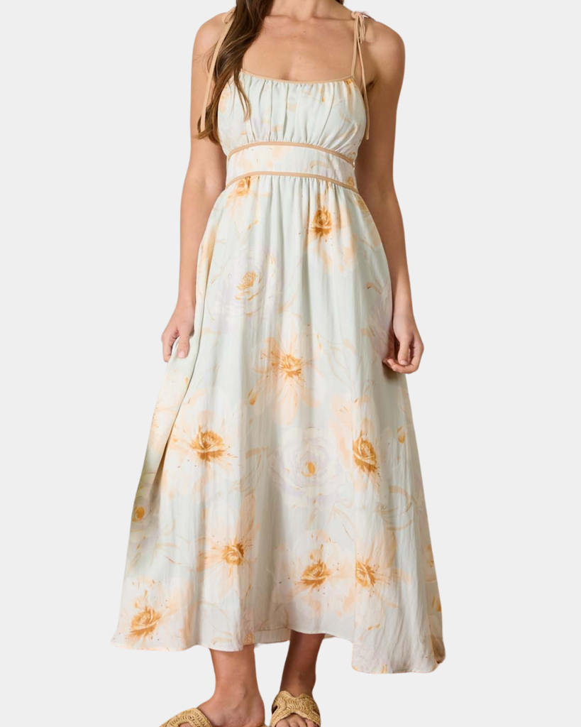 Floral Dress with Piping - Cream/Multi