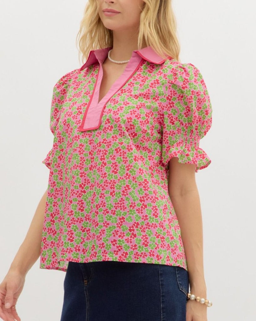 売れ筋商品|||カールラガーフェルド カットソー トップス レディース Women's Geo-Print Puff-Sleeve Top Parfait Pink Multi カールラガーフェルド レディース カットソー トップス Women's