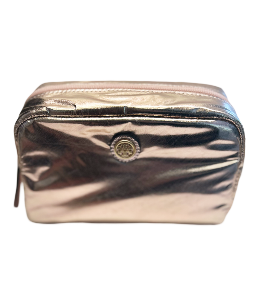 Tory Burch Virginia Metallic Curved Cosmetic Bag Sparkle Pink Gold