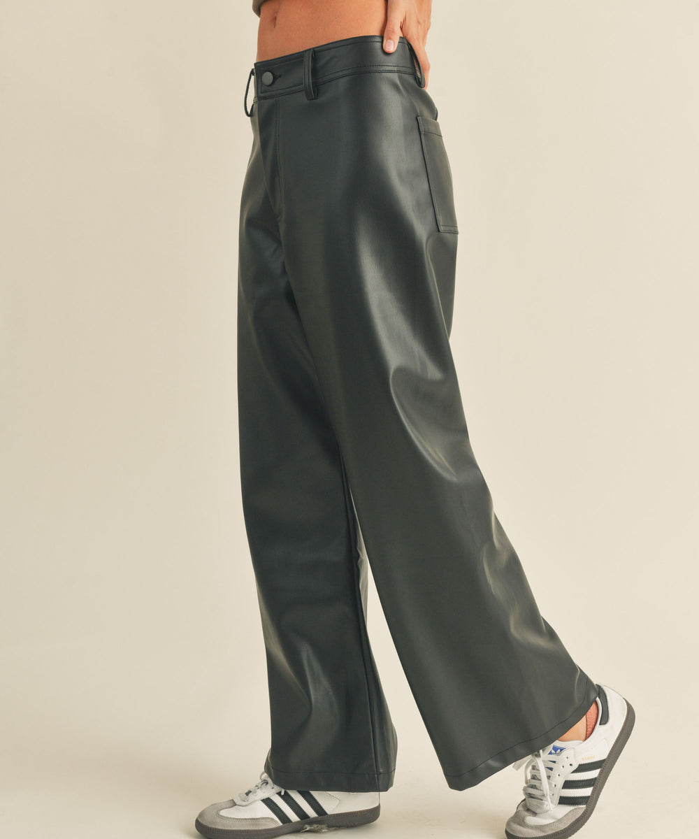 Vegan Leather Wide Straight Leg Pants - Black – She She Boutique