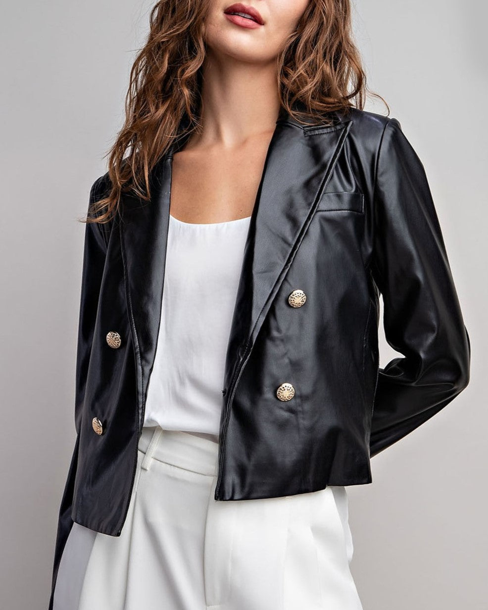 【Anyone more】black leather cropped jacket Women's Chic Black Cropped Leather Biker Jacket 12 at Amazon