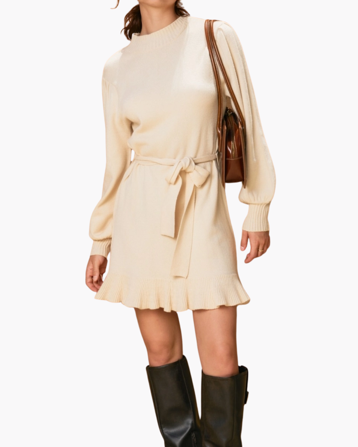 Ruffled Sweater Mini Dress - Ivory - FINAL SALE She She Boutique Ruffled Sweater Mini Dress - Ivory - FINAL SALE She She Boutique