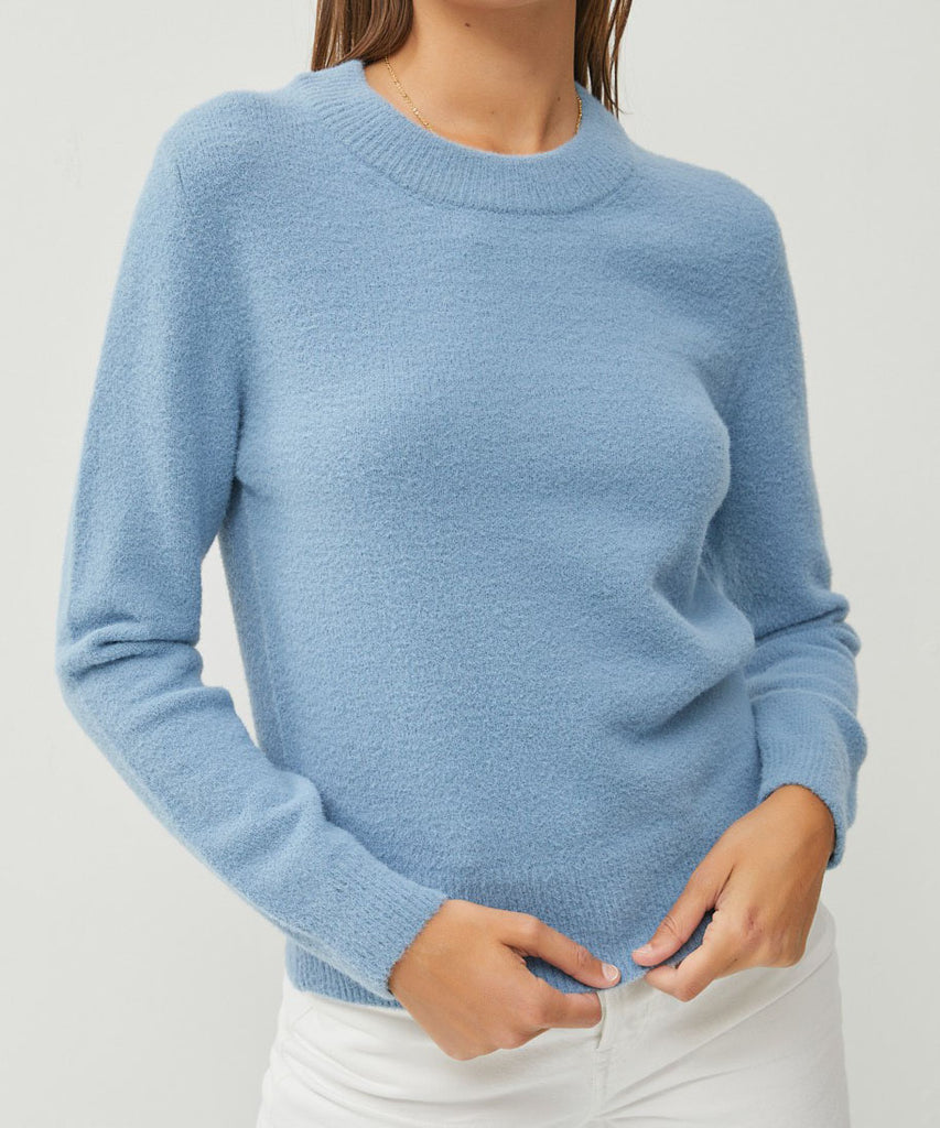 Cozy Crew Neck Sweater Slate Blue She She Boutique