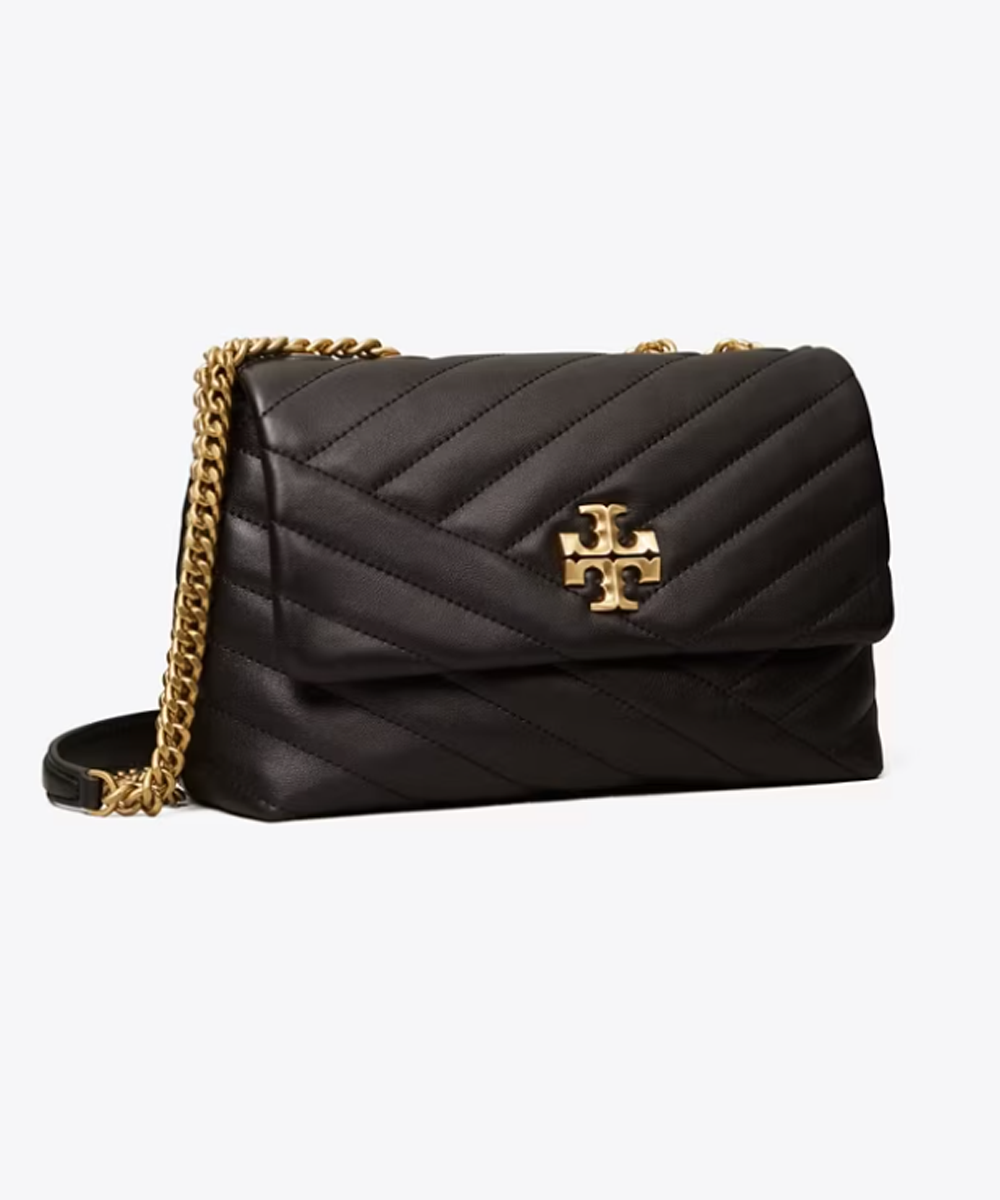 Tory Burch - Kira Chevron - Black herringbone bag made of quilted leather  with gold metal chain and logo, for women