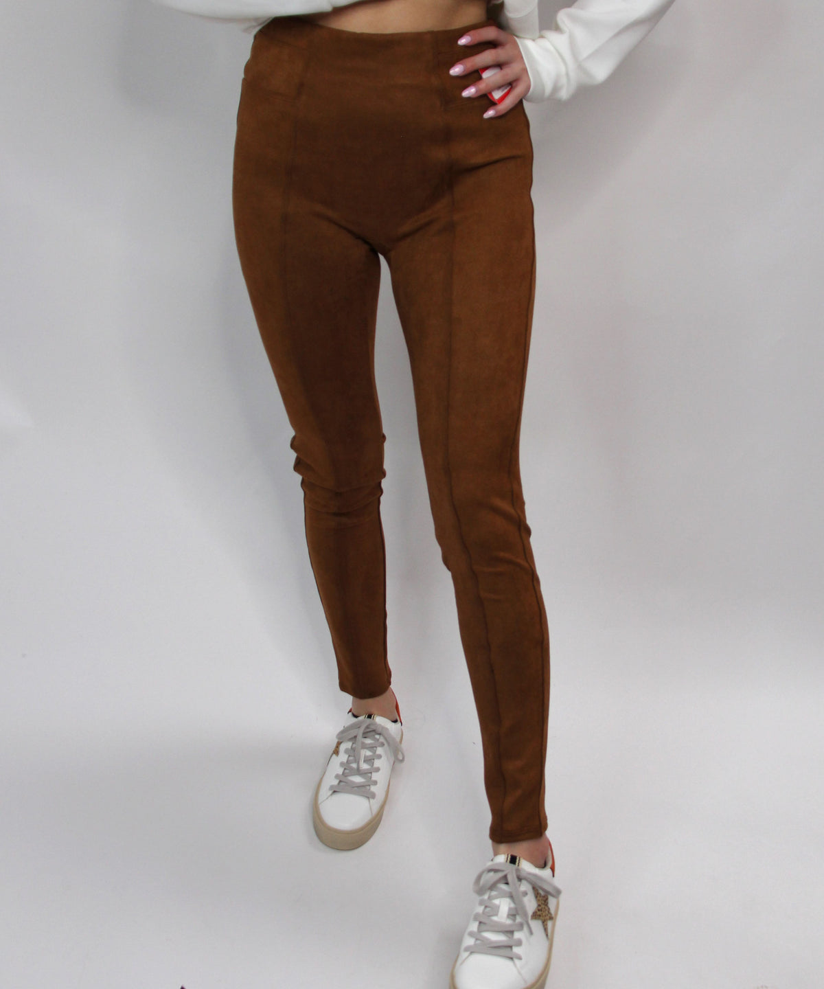 Plus Size High Waisted Brown Faux Suede Leggings