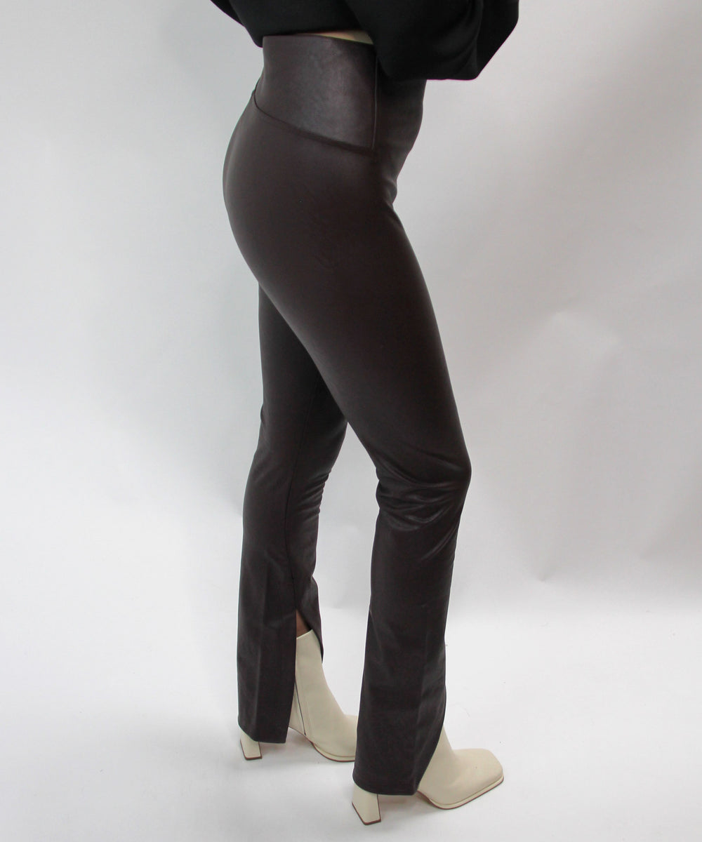 Spanx Leather-Like Front Slit Leggings - Cherry Chocolate - FINAL