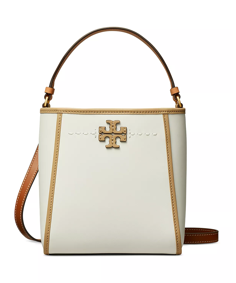 Tory Burch Small Mcgraw Leather Bucket Bag in Blanc