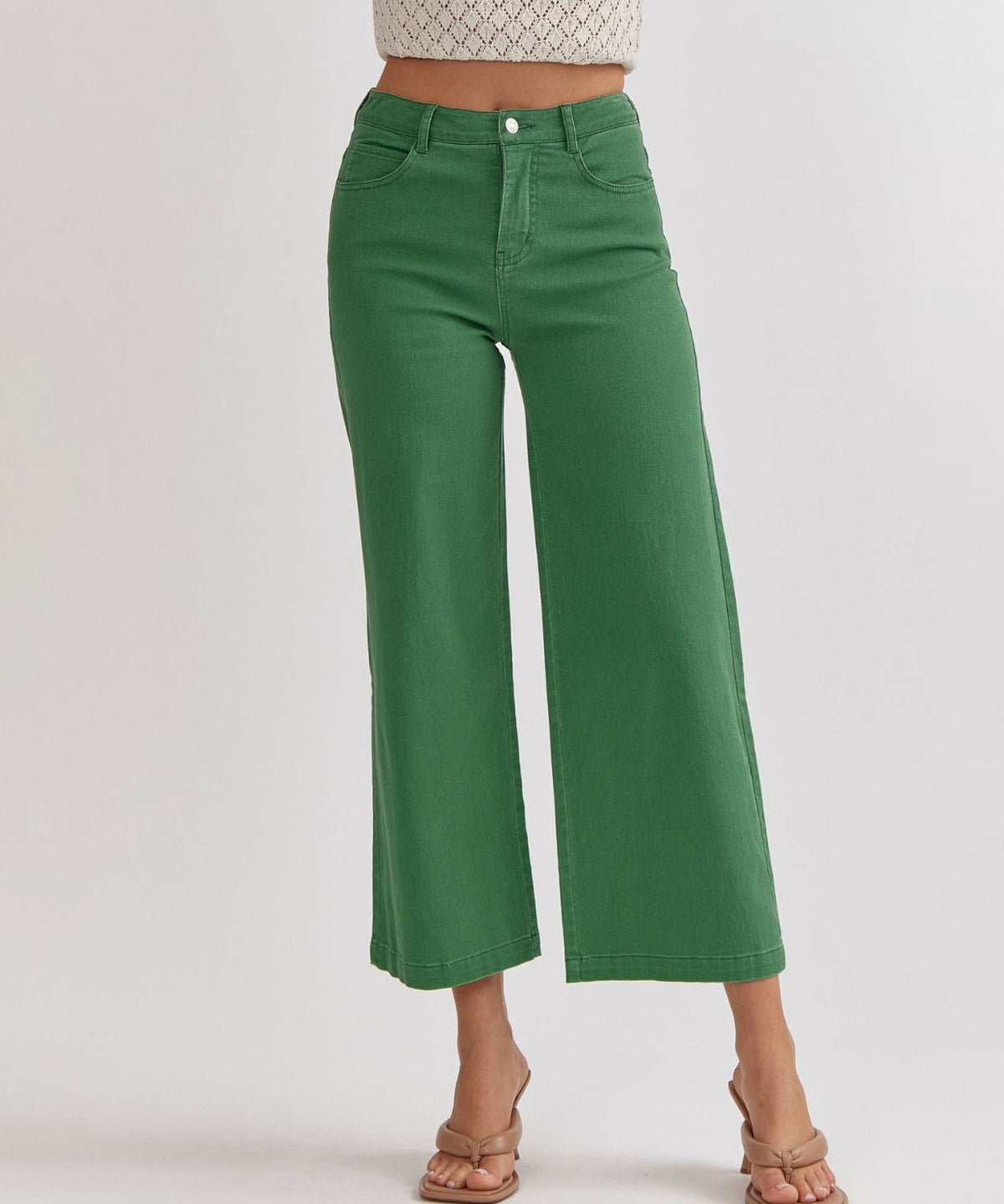 High Waisted Wide Leg Pants - Green – She She Boutique