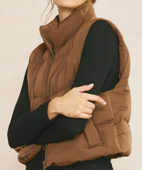 Chocolate Cropped Puffer Vest 2x