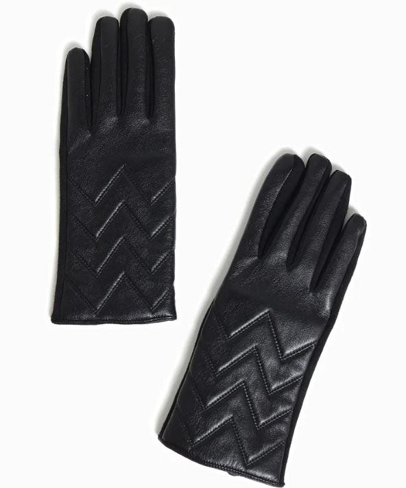 Quilted Faux Leather Gloves - Black – She She Boutique