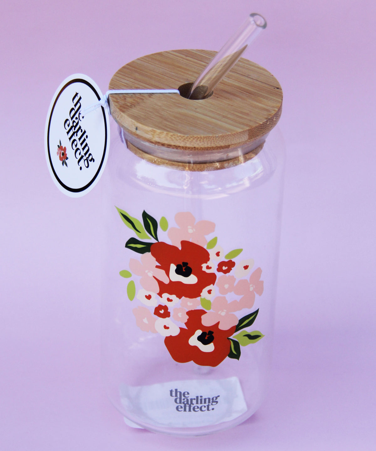 Glass Cup with Lid & Straw - Floral Pink – She She Boutique