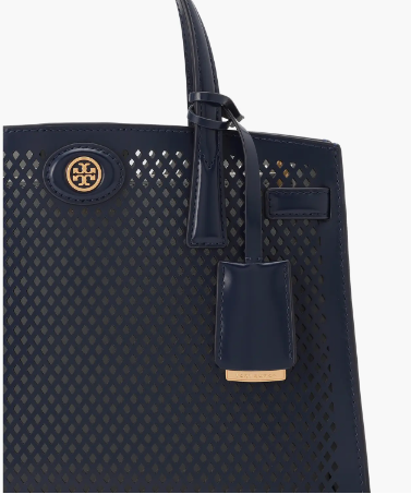 Tory Burch Robinson Triple Compartment Leather Satchel Tote Top Handle Navy
