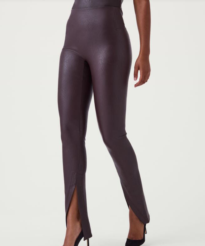 Spanx Leather-Like Front Slit Leggings - Cherry Chocolate - FINAL SALE