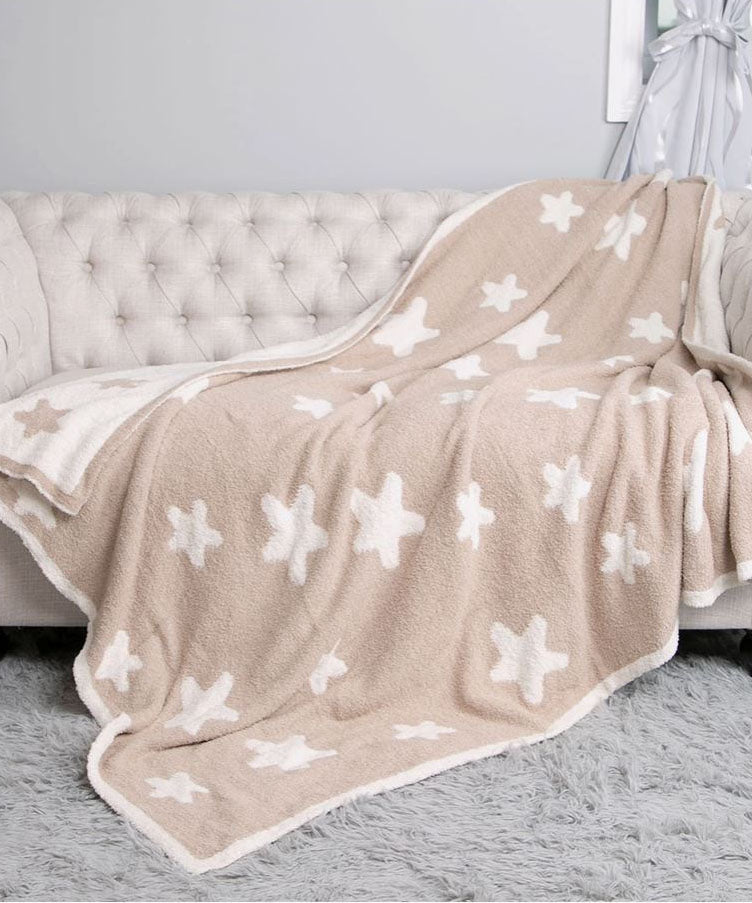 Star Print Throw Blanket Beige She She Boutique