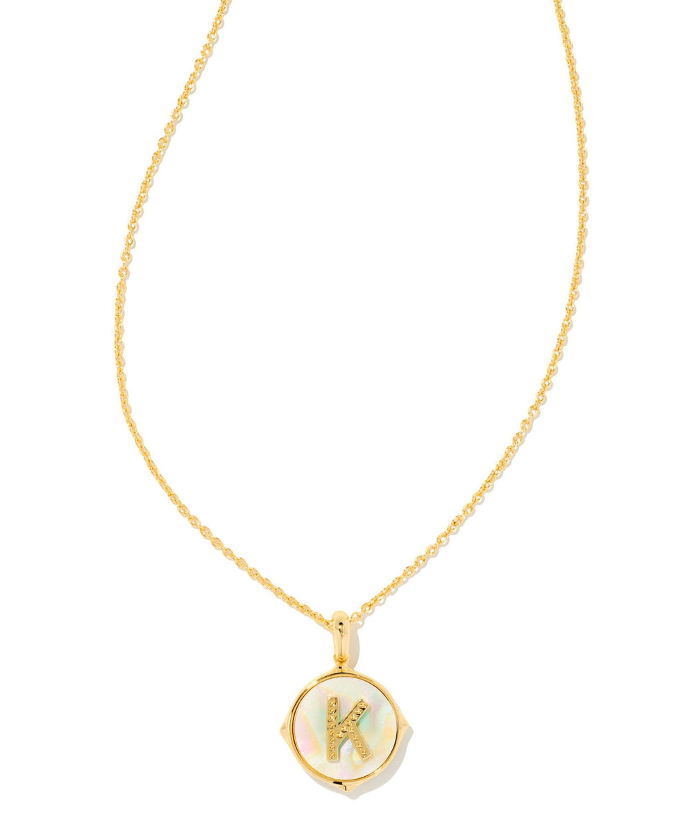 Letter A Gold Disc Reversible Pendant Necklace in Iridescent
