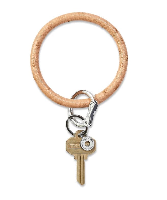 Leather Big O Key Ring - Mocha Ostrich - FINAL SALE – She She Boutique
